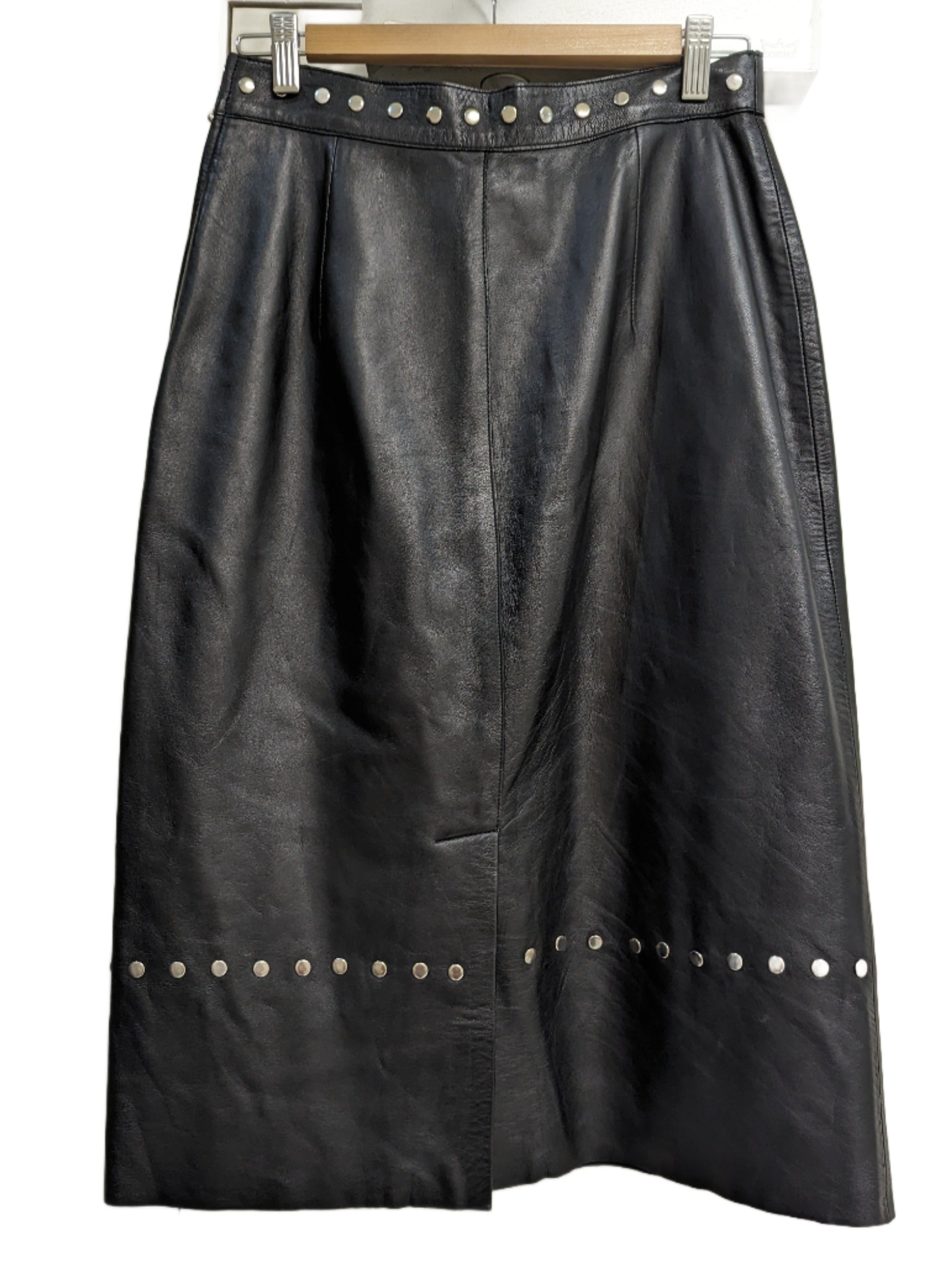 Chung Black Leather Skirt with Studs