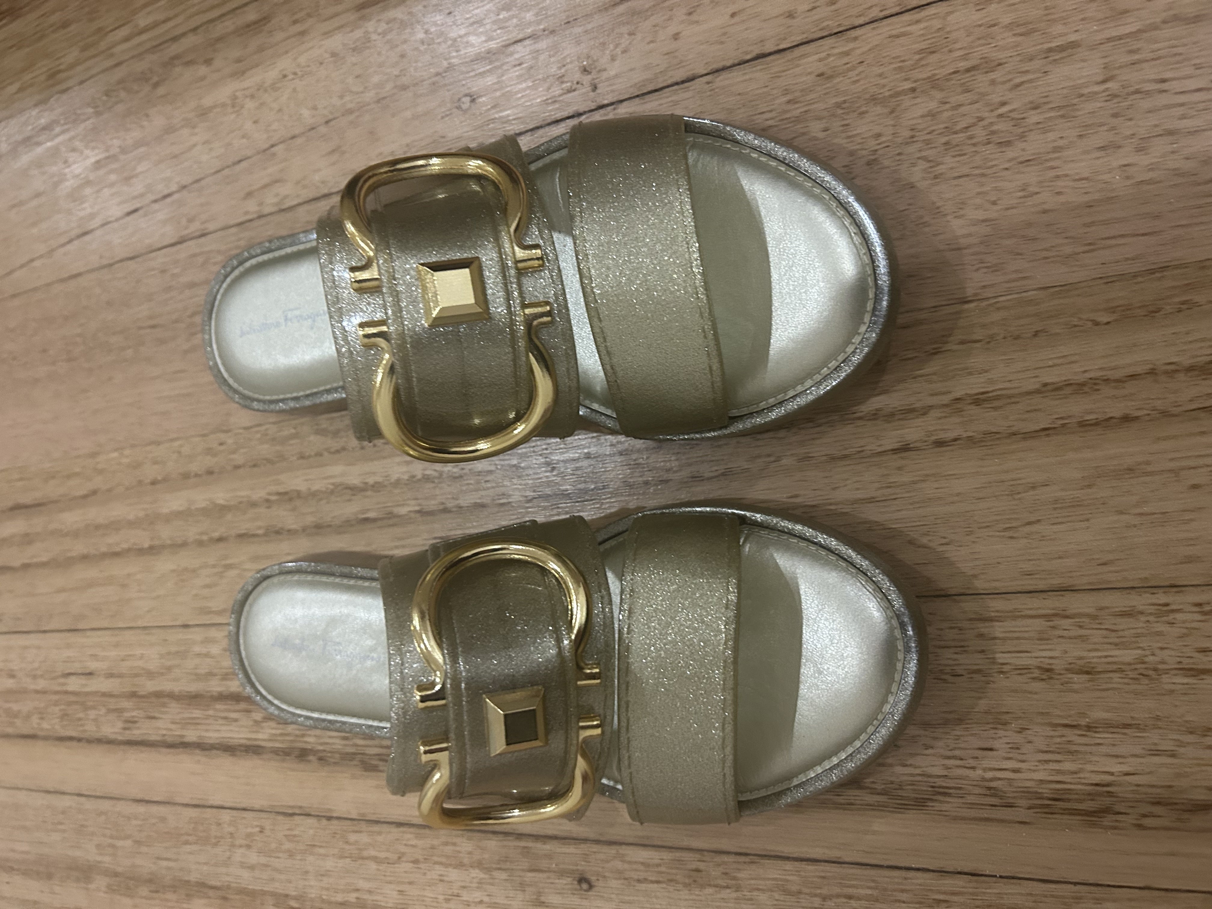 Salvatore Ferragamo Gold Slides 38