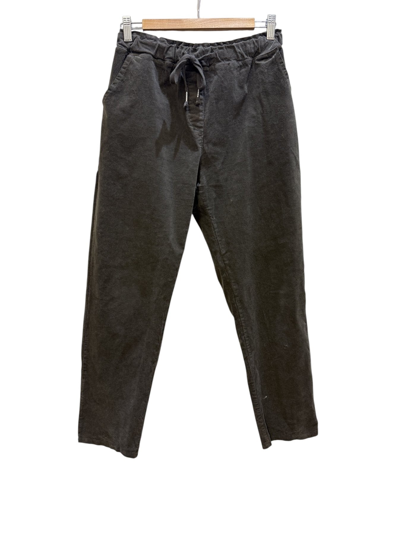 StyleColab Preloved Dallitalia charcoal cotton blend drawstring pants with a relaxed tapered fit.