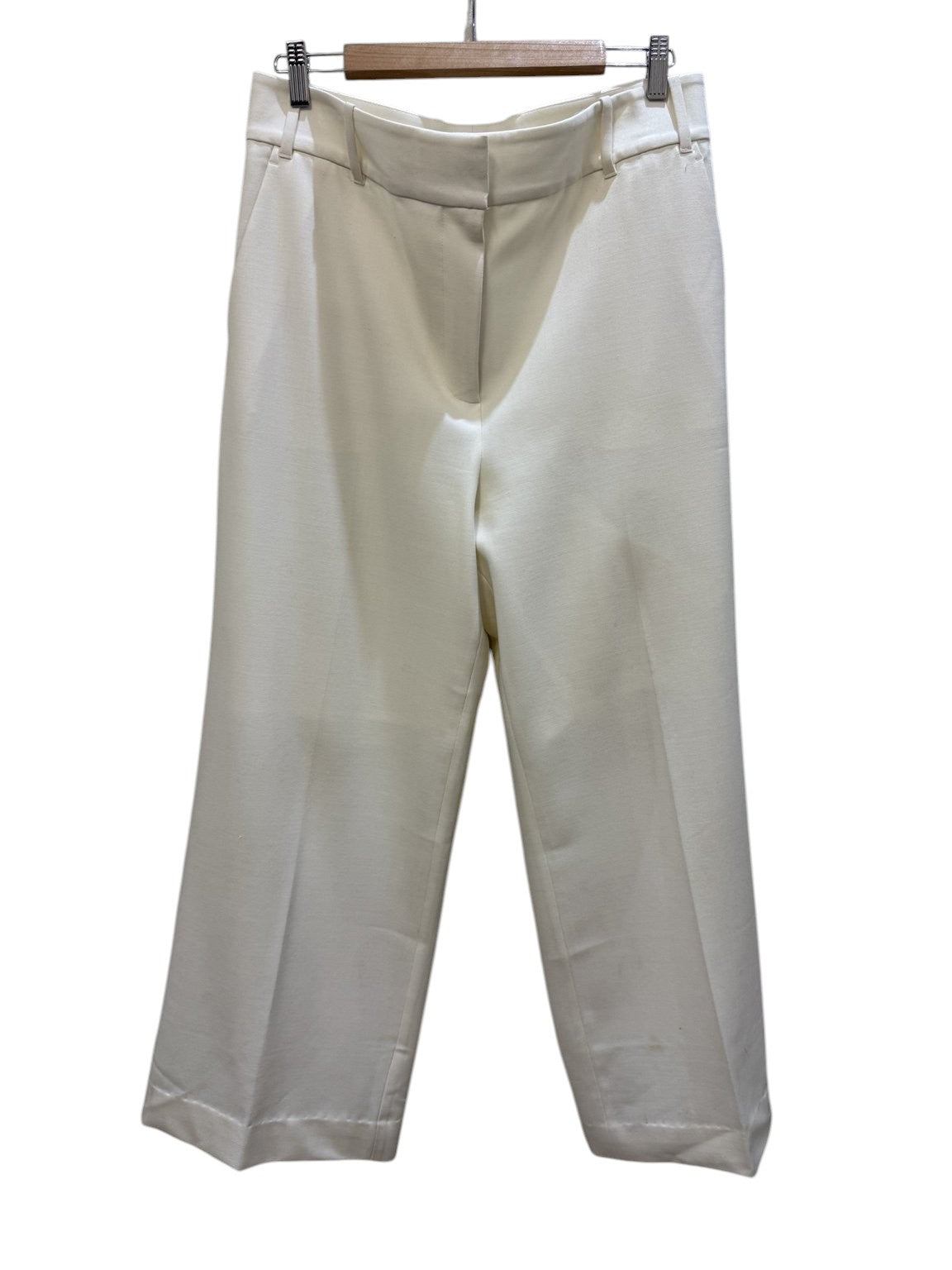 StyleColab Preloved Oroton ivory wide-leg trousers featuring a tailored fluid silhouette and wool blend fabric.