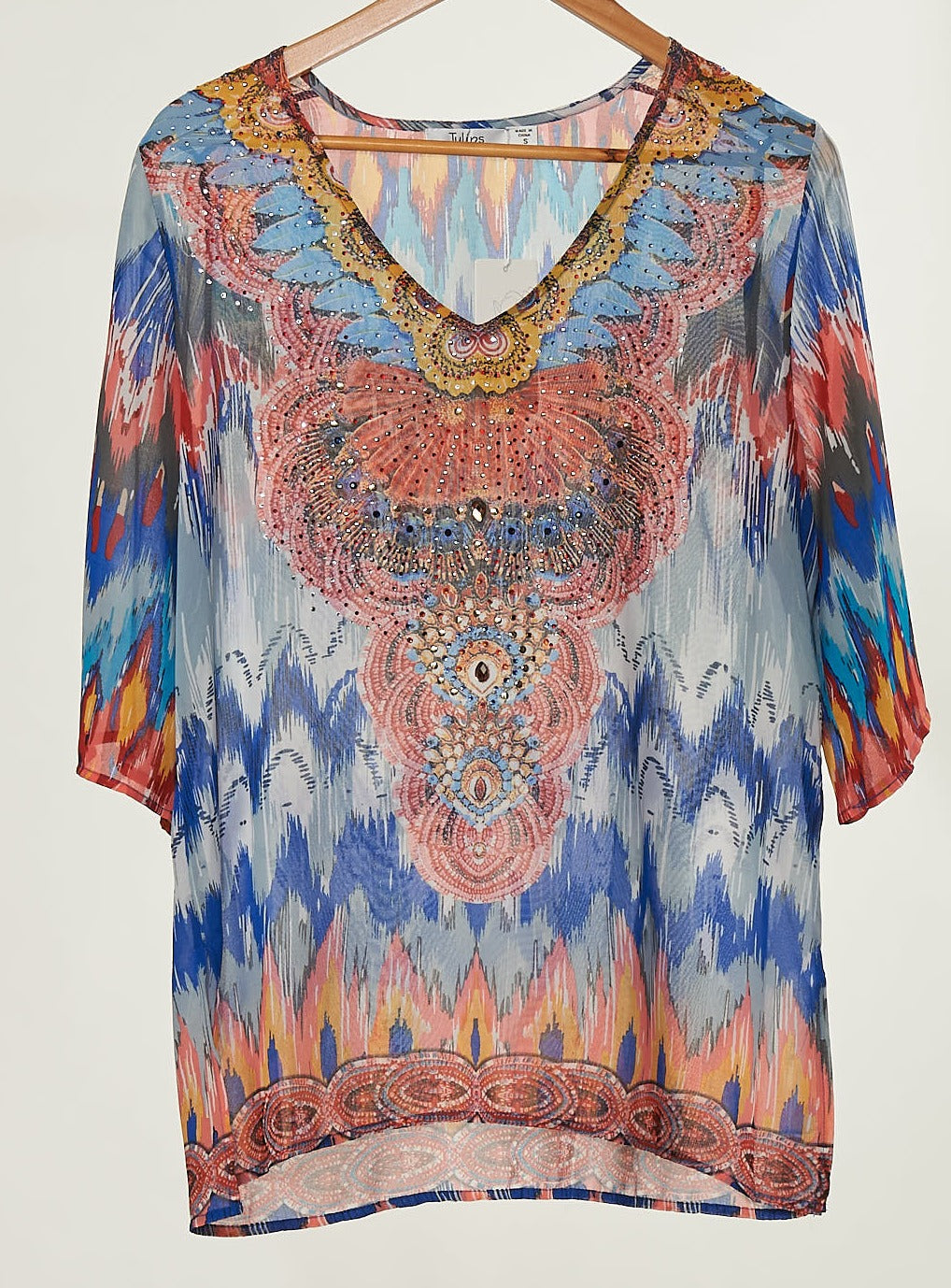 Beaded 3/4 Sleeve Kaftan Top