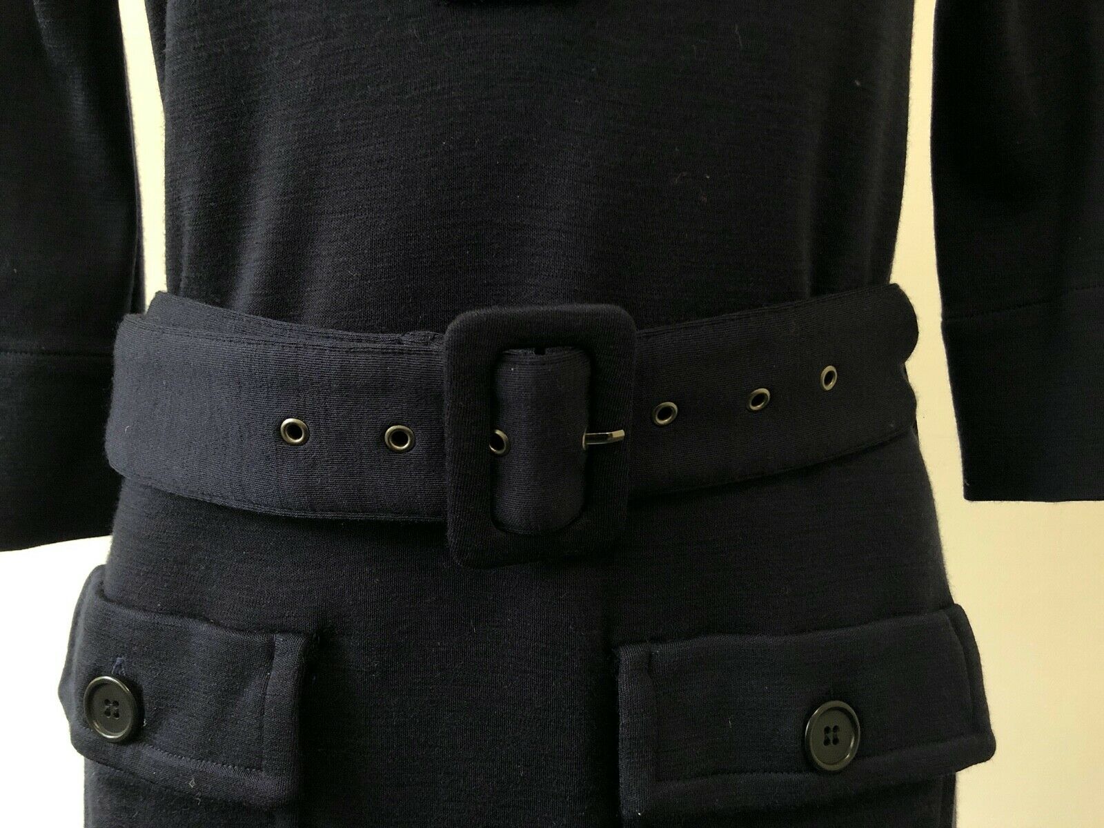 100% Wool Dress Shift Pockets Tie Belt